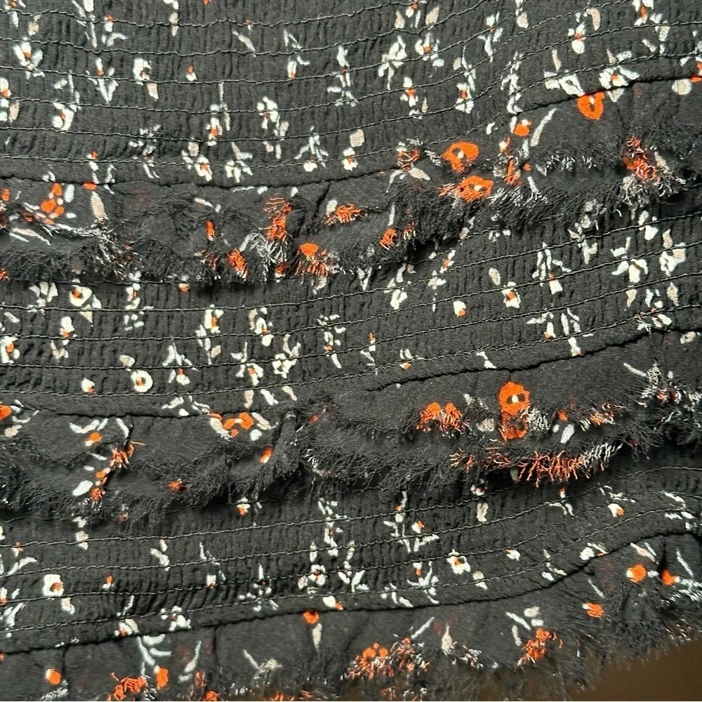 Free People Floral Black Women's Smocked Ruffled Cutout Front Tie Blouse Large
